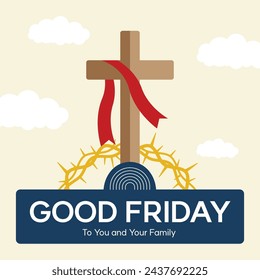 Good friday peace of holy week social media post, Holy week catholic tradition illustration, vector.