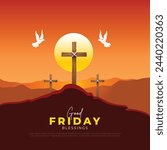 Good Friday post and creatives. Happy Good Friday and Holy Week Flyer Design with Text and Christian Cross
