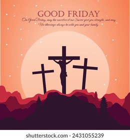 Good friday poster with cross on the hill vector illustration