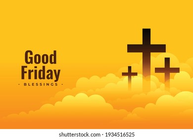 good friday poster design with cross and clouds