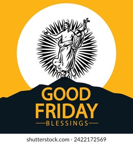 good friday poster design with cross and clouds