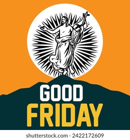 good friday poster design with cross and clouds