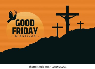 
Good friday poster ,Jesus took up the cross On Golgotha Hill vector with the shining sun background. Good friday poster.