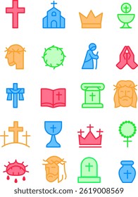 good friday praying icon set colorfull