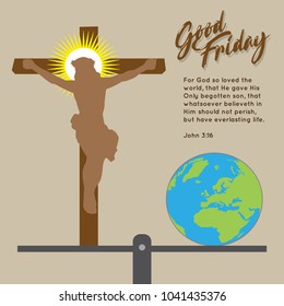 Good Friday Religious Background with Cross, Globe and Scale