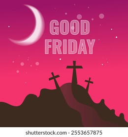 Good Friday text vector concept with crucifixion of Jesus Christ and evening sky background