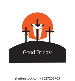 Good Friday Three Crosses with Draped Cloth and Sunset Illustration.