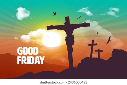 Good Friday Vector Background Illustration with silhouette Jesus Christ and Cross 