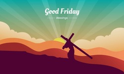 Good Friday Vector Illustration Background. The figure of Jesus Christ carrying the cross up Calvary.