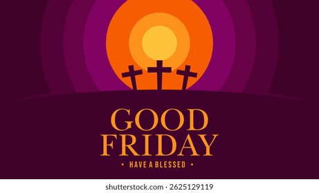 Good Friday vector illustration with three crosses and sunset background	