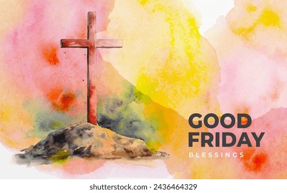 Good Friday Vector Illustration Illustration Watercolor Background with Cross