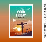 Good Friday Vector Poster Background Illustration with silhouette Jesus Christ and Cross 