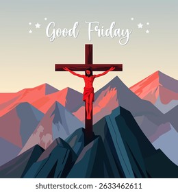Good Friday Vector Poster Background Illustration with silhouette Jesus Christ and Cross. Best for cards, banners, posters and social media posts.