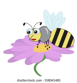 good fun bee sat on a purple daisy flower