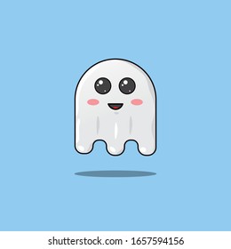 
Good ghost icon smiling on a blue background, funny face, not a scary ghost, cartoon character, monster halloween costume