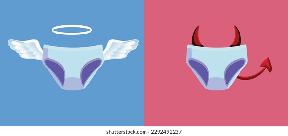 
Buena chica Mala Vectora Concepto Ilustración de la sociedad etiquetando a las mujeres. Normas sociales de estigmatización de las mujeres por prejuicios 

