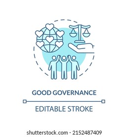 Good governance turquoise concept icon. Public institution. World relations theory abstract idea thin line illustration. Isolated outline drawing. Editable stroke. Arial, Myriad Pro-Bold fonts used