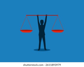 Good governance, upholding the law, ethical businessman holding the scales
