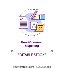 Good grammar and spelling concept icon. Copywriter ability. Professional editor. Virtual assistant skill idea thin line illustration. Vector isolated outline RGB color drawing. Editable stroke