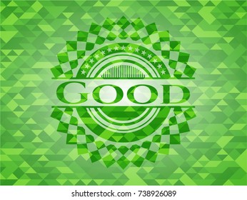 Good green emblem with mosaic background