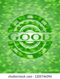 Good green emblem with triangle mosaic background