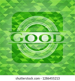 Good green emblem with triangle mosaic background