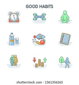 Good habits  icons set.