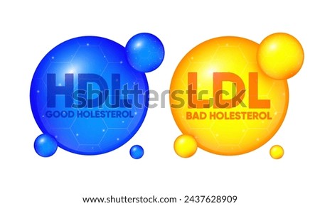 Good HDL and Bad LDL cholesterol. High-density and low-density lipoprotein. 3D design bubble isolated on white background. Cardiovascular disease problem. Vector illustration.