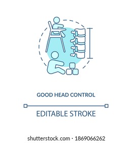 Good head control concept icon. Breastfeeding benefits. Work on some modern sitting up exercises. Engage in game idea thin line illustration. Vector isolated outline RGB color drawing. Editable stroke
