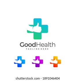 good health logo, perfect medical health symbol and hand with thumb up