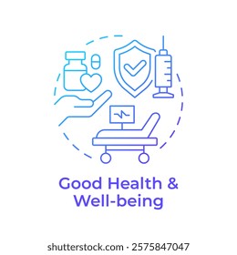 Good health and well being blue gradient concept icon. Pharmaceutical treatment, medicine. Round shape line illustration. Abstract idea. Graphic design. Easy to use in infographic, presentation