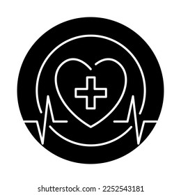 Good health and wellbeing black icon. Corporate social responsibility. Pictogram for ad, web, mobile app. UI UX design element. Editable stroke