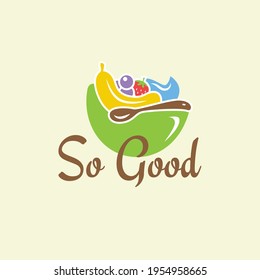 So Good Healthy Green Salad Vegetarian Vegetable Fruits Logo for Company Business