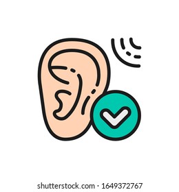 Good hearing, hearing test flat color line icon. Isolated on white background