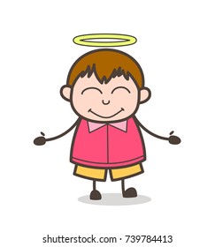 Good Heart Little Boy with Halo - Cute Cartoon Fat Kid Illustration