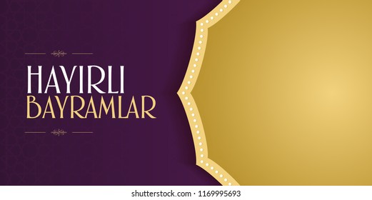 "Good Holidays" Purple Flag Background. Creative line typography. (Turkish: Hayirli Bayramlar)