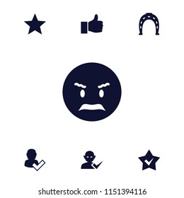 Good icon. collection of 7 good filled icons such as horseshoe, user and tick, angry emot, thumbs up. editable good icons for web and mobile.