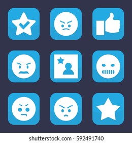 good icon. Set of 9 filled good icons such as angry emot, favorite photo, thumb up