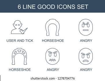 good icons. Trendy 6 good icons. Contain icons such as user and tick, horseshoe, angry, Horseshoe. good icon for web and mobile.