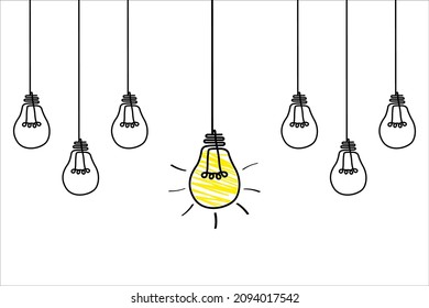 Good idea. Banner light bulb idea concept, creative concept light bulb drawn for stock. Flat style. Vector illustration
