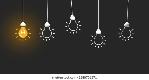 Good idea. Banner light bulb idea concept, creative concept light bulb drawn for stock. Flat style. Vector illustration