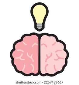 Good idea, brilliant, vector image of a brain and a light bulb.