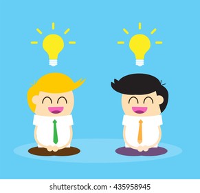 Good idea concept, Businessman thinking during meditation, cartoon flat design vector background