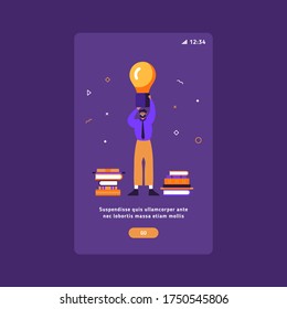 Good Idea Conceptual illustration for a great idea. Man holding big lamp - having great idea for business. Power of reading and learning for business and success