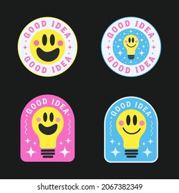 Buena Idea Pegatina. Parche Cool Comic, Badge, Diseño Vector Pin.