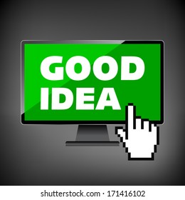 Good idea display on High-quality computer display, monitor screen. Smile and positive concept.