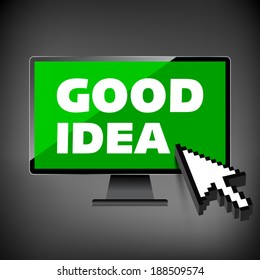Good idea display on High-quality computer display, monitor screen. Smile and positive concept.