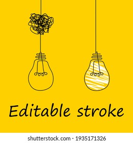 Good idea. Editable stroke. Banner light bulb idea concept, creative concept light bulb drawn for stock.  Flat style. Vector illustration
