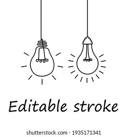 Buena idea. Trazo editable. Concepto de la idea de la bombilla de luz de la pancarta, bombilla creativa de concepto dibujada para el stock.  Estilo plano. Ilustración del vector