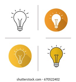 Good idea icon. Flat design, linear and color styles. Light bulb. Isolated vector illustrations